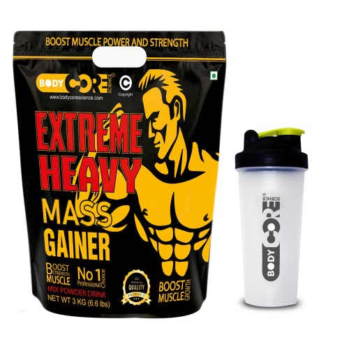 Body Core Science Extreme Heavy Mass Gainer-3Kg (Strawberry, Free-Shaker) | Beginner Heavy Mass Gainer | Weight Gainer…