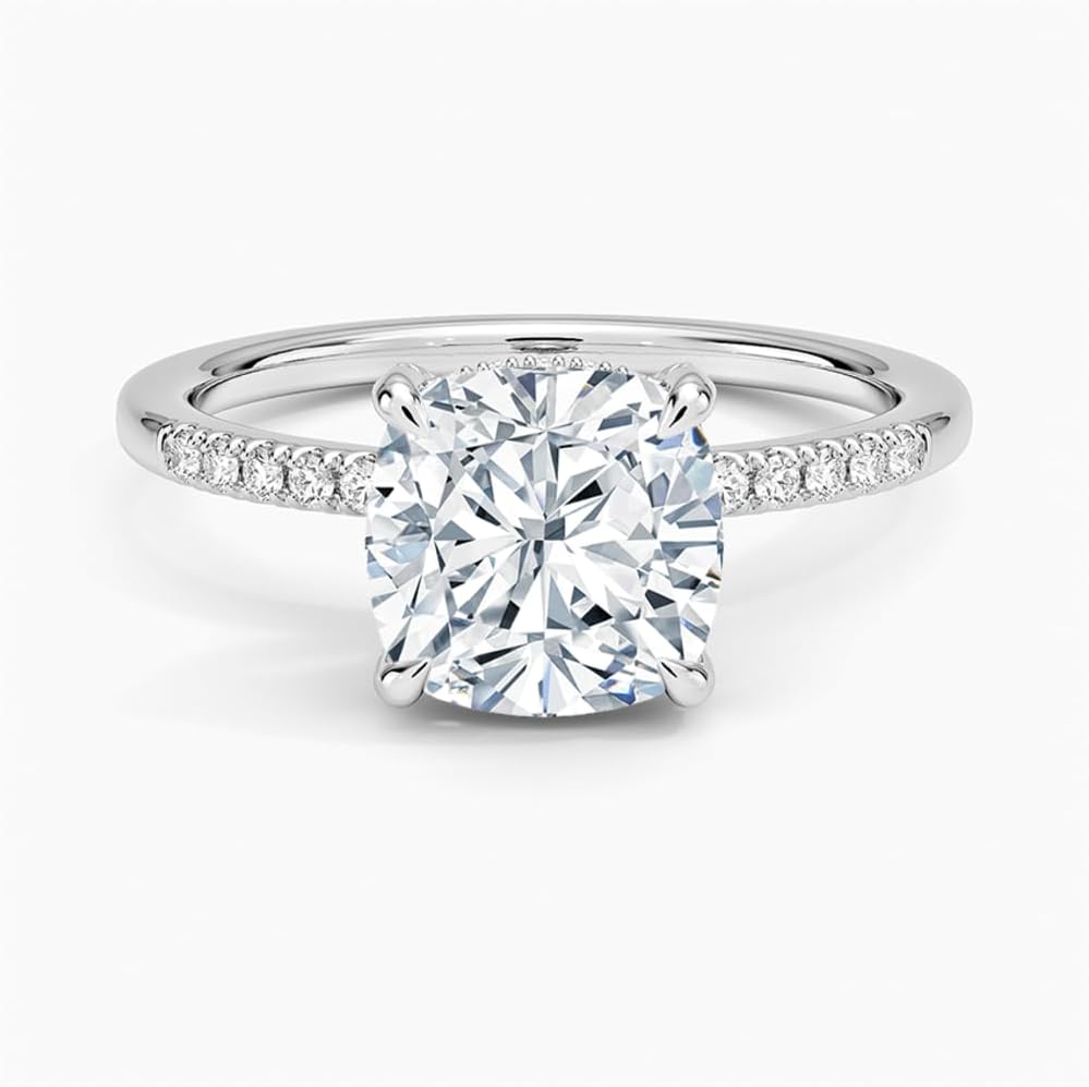 1 Ct-5 Ct Moissanite Engagement Ring Colorless VVS1 10K 14K 18K Solid Gold & 925 Sterling Silver One-Quarter Coverage Hidden Accent Anniversary Wedding Bridal Ring Gift for Women