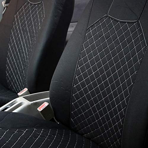 FH Group Car Seat Covers Front Set White Cloth - Seat Covers for Low Back Seats with Removable Headrest, Universal Fit, Automotive Seat Cover, Airbag Compatible Car Seat Cover for SUV, Sedan, Van
