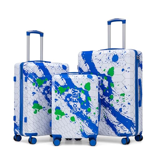 Image of Hardshell Luggage Sets, Lightweight Stripes Suitcases with Spinner Wheels, Blue-PC