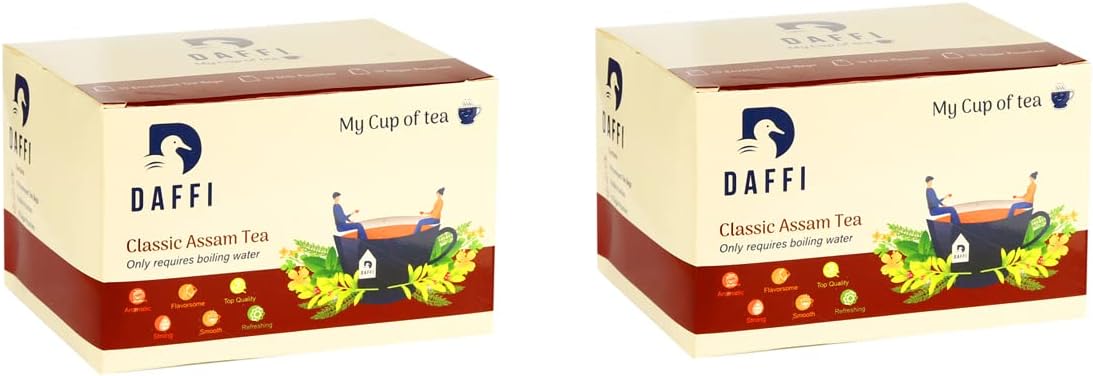 DAFFI Classic Assam Tea Box, Only Requires Boiling Water | Easy to make Tea | Organic | Vegetarian Tea (40 Gram) Combo pack of 2 (20 Tea Bags)
