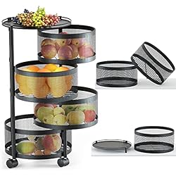 Estanteria Frutas Y Verduras HOYRR Cesta de frutas para cocina, cesta de frutas, estante giratorio, soporte de banana para cocina, almacenamiento de verduras, cesta de frutas de acero inoxidable (4+1 capa)