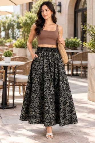 Image of Women's Printed Viscose Crepe Flared Palazzo Pants with Pockets | Elastic Waist | Full Length | Casual | Free Size