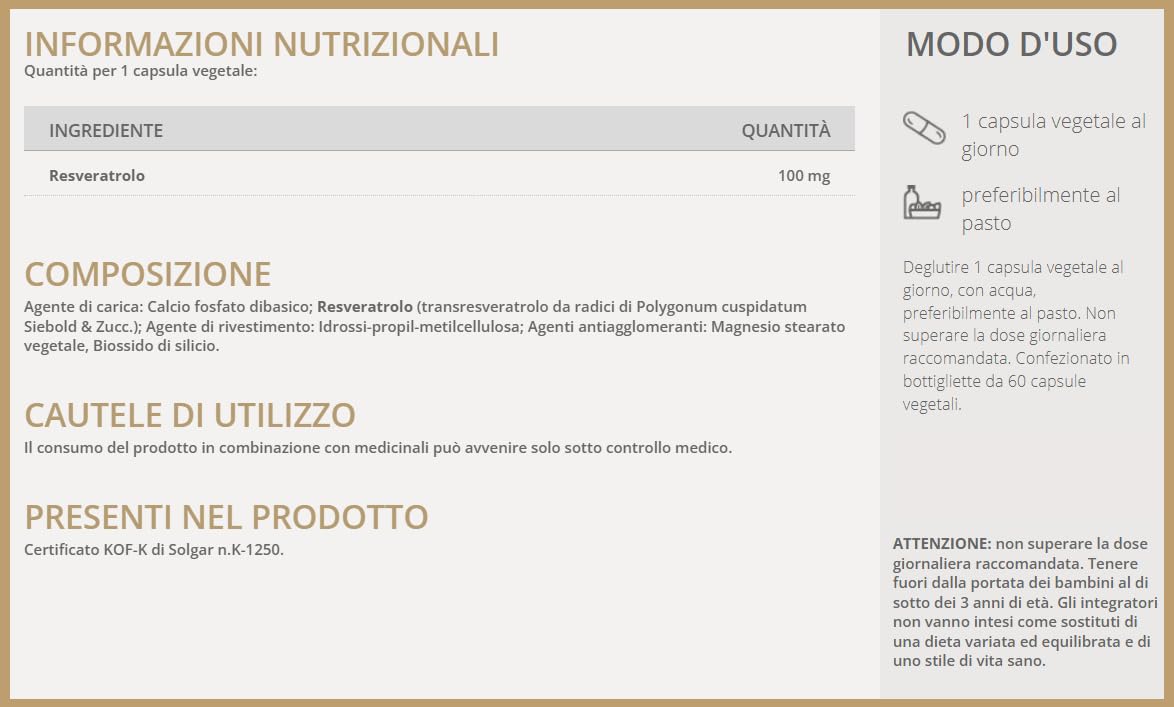 Solgar RESVERATROX – Resveratrolo 100 mg da Polygonum cuspidatum, 60 capsule vegetali