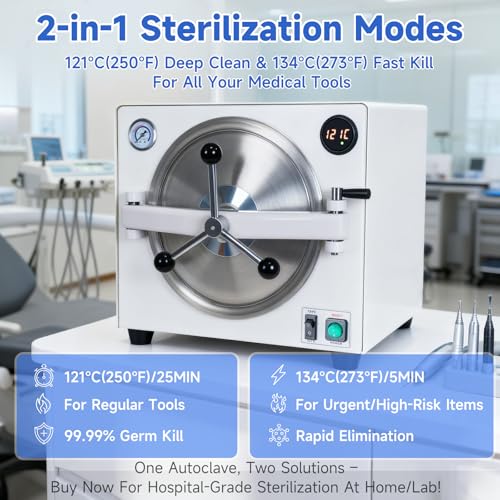 Exquimac 18L Autoclave Sterilizer - Industrial-Grade Steam Sterilizer Machine with Dual Temp Modes, Precision Gauge