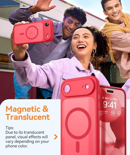 Image of CANSHN Magnetic Compatible with iPhone Air Case(6.5 Inch), Upgraded [Full Camera Protection] [Compatible with Magsafe] [Translucent Matte] Shockproof Phone Cover for iPhone 17 Air Case,Red