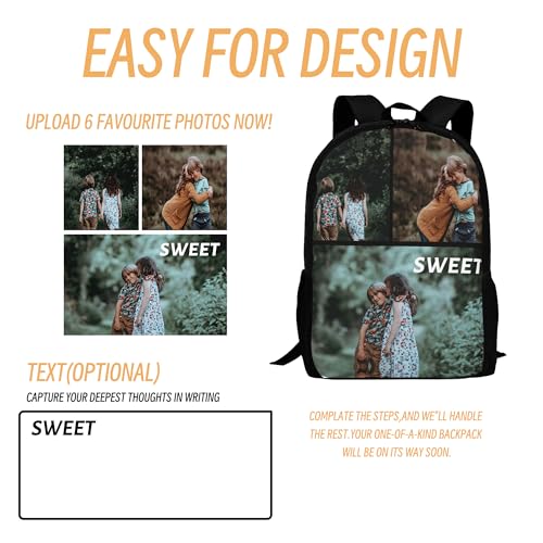 Customized Backpack School Supplies for Girls Teen Boys,Custom Knapsack School Daypack Bag, Personalized Bookbag Rucksack with Family Photo/Images/Name Text Logo Gifts for Kids Girls Boys 3 photos2
