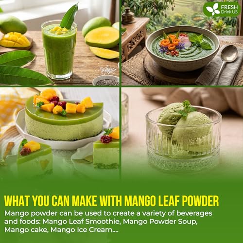 Image of FreshDrinkUS, Premium 8oz Mango Leaves Powder, 100% Natural & Pure, Herbal Tea, Daily Infusion Botanical, No Sugar, No Caffeine, No Gluten, Vegan. Rich in Antioxidants.