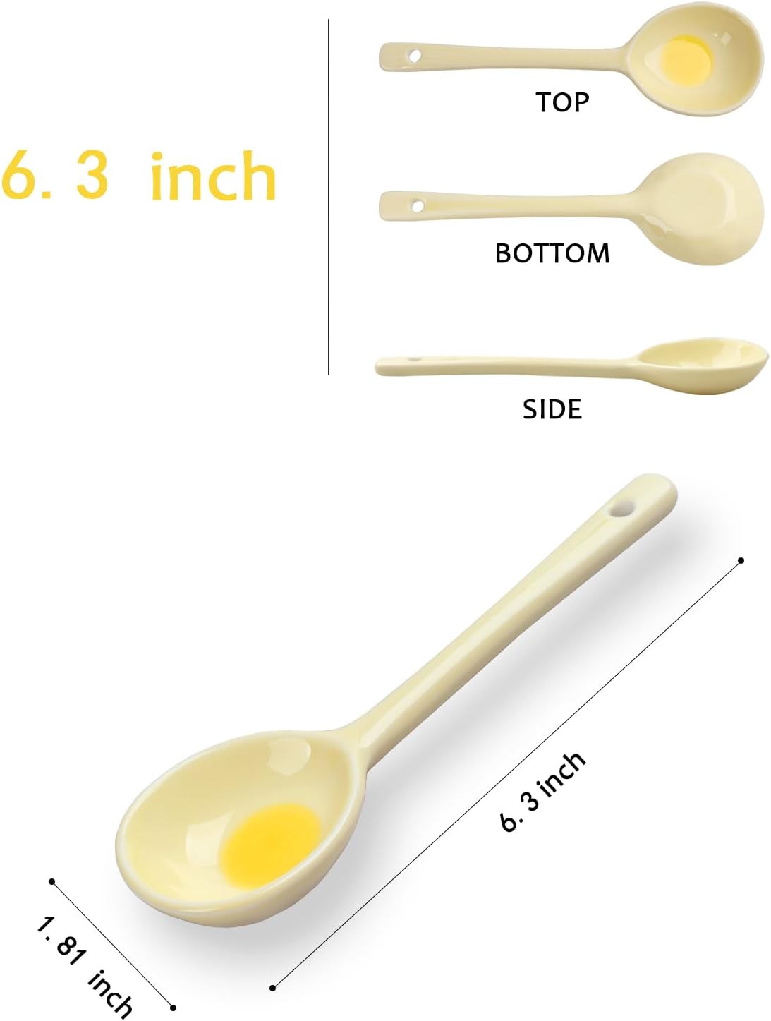 6 Pack Long Handle Ceramic Soup Spoons: Round Soup Spoon, Colorful Ramen Spoon for Wonton Noodles Miso Dumplings Suitable for Dishwasher image 2
