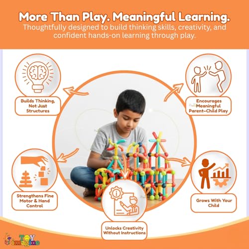 Image of Toy Imagine Magnetic Building Blocks for Kids | Construction STEM Building Toys for Kids 2-5 Years | Safe Magnetic Blocks for Toddlers, Boys & Girls | Educational Blocks & Magnet Toys (36pcs)