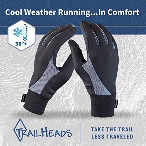 Trailheads Running Gloves | Lightweight Gloves With Touchscreen Fingers - Black/Grey (Large) #TOP3