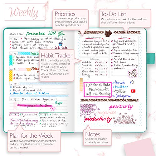 GoGirl Planner and Organizer for Women - Compact Size Weekly Planner, Goals Journal & Agenda to Improve Time Management, Productivity & Live Happier. Undated - Start Anytime, Lasts 1 Year - Turquoise