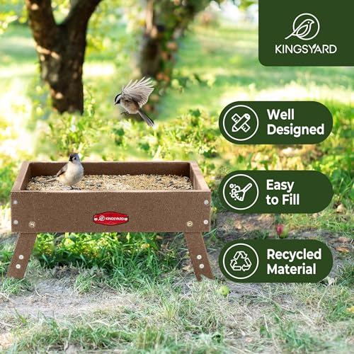 Kingsyard Ground Bird Feeder for Outdoors - Recycled Plastic Platform Feeder for Wild Birds, Squirrels, Chicken, 5 LBS Large Capacity, Brown - Image 6