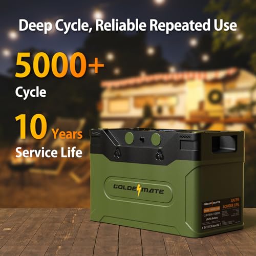 GOLDENMATE 12V 100Ah Group 31 Bluetooth LiFePO4 Battery with LCD Display, Up to 5000 + Deep Cycle Lithium Phosphate Battery, Built-in 100A BMS, IP67 Waterproof, for RV, Solar System,Trolling Motor