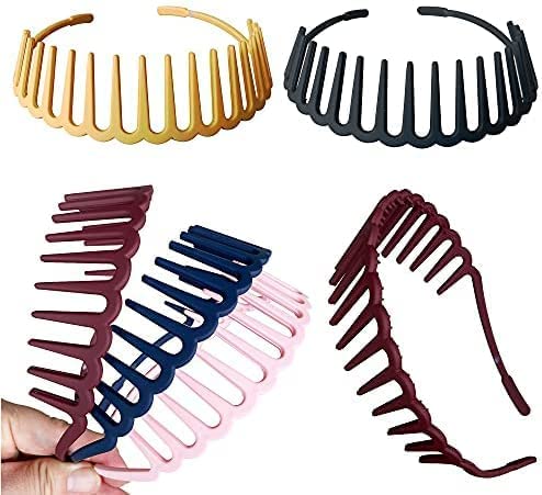 Image of MOOLYAVAAN PRODUCTS Matte Finish Elastic Wavy Toothed Hairband Plastic Sharks Tooth Hair Comb Zigzag Headband Hair Hoop Hair Clasps for Women Girls (Pack of 12)