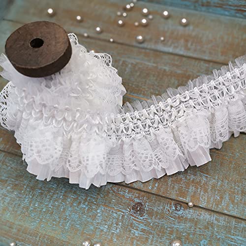 Miniatura 4 de Yulakes Cinta De Encaje 3d Blanca Con Apliques Para Bordar, Elástica Plisada De Guipur Con Ribete Y Volantes, Para Faldas, Vestidos, Tocados Y Costura