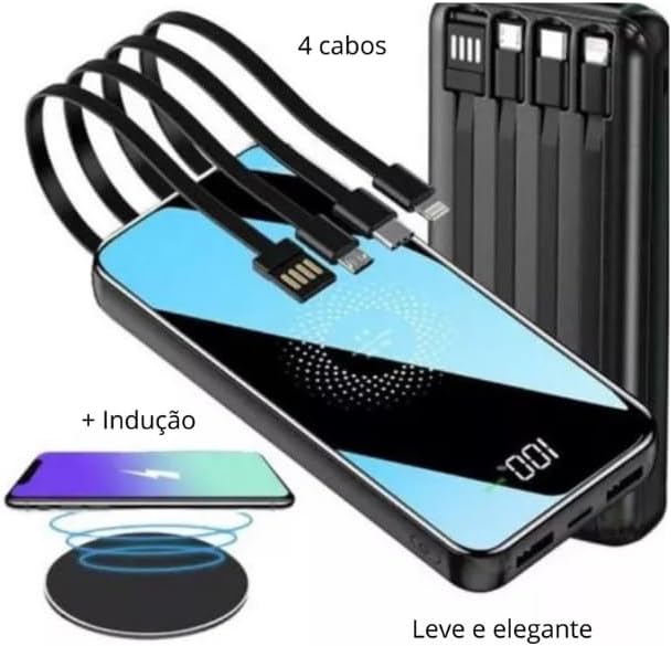Power Bank 20000mah Carregador Portátil com Indução Turbo 22.5w Compatível com Iphone, Sansung, Motorola, Display Digital Entrada Type-C, V8, USB-A, Cabo Lighting, 4 entradas + Indução Power Bank 20000mah Carregador Portátil com Indução Turbo 22.5w Compatível com Iphone, Sansung, Motorola, Display Digital Entrada Type-C, V8, USB-A, Cabo Lighting, 4 entradas + Indução