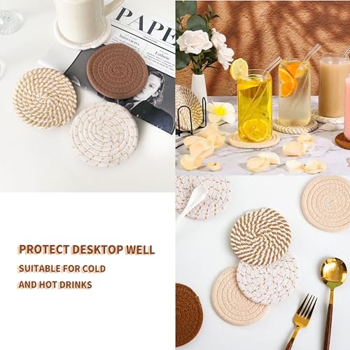 Miniatura 5 de 8 Posavasos Redondos Para Vasos Y Bebidas - Con Soporte, Antideslizantes, De Algodón Trenzado Para Tazas De Cristal Amarillo