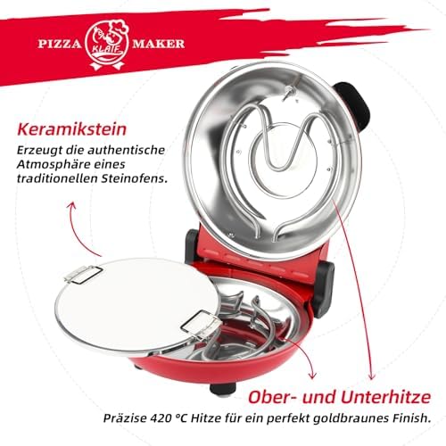 Bild 1 - KLAIF Elektrischer Pizzaofen für die Arbeitsplatte mit 31 cm Keramikstein, zwei einstellbare Temperaturregler, 420 °C, 1200 Watt, LM-Rot