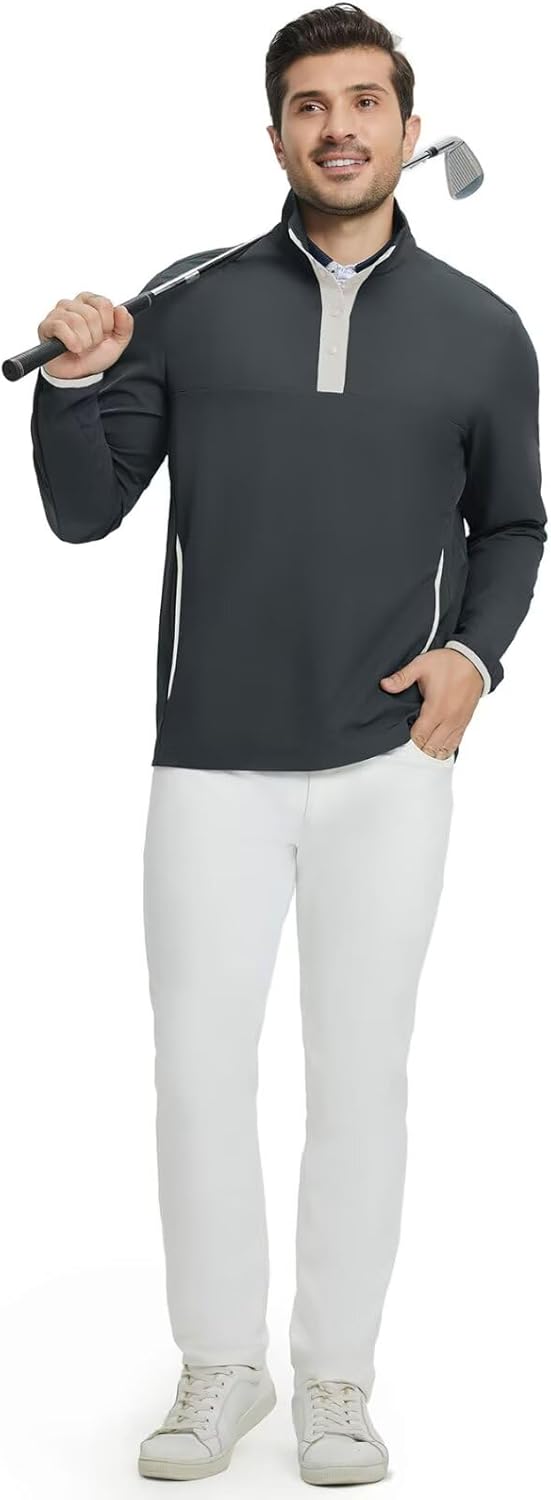 M MAELREG Mens Half Button Golf Pullover for Men with Pockets Mock Neck Sports Dry Fit Lightweight Long Sleeve Mens Pullover - Image 6