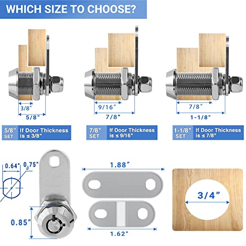 Image of Sissinda RV Storage Locks - Keyed Alike, 7 /8' Fits 9 /16' Max Door Thickness, Camper Trailer Cabinet Locks (2Pack)