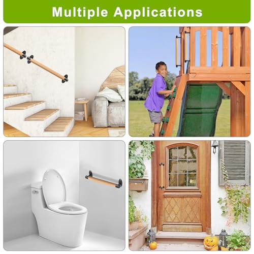 Insaga Wooden Handrail for Stairs 41cm Staircase Railing Wall Mounted Bannister Hand Rail Round Non-Slip Handle Grab Bar Indoor Outdoor Barrier-Free Safety Grip with Fittings for Elderly Disabled - Image 2
