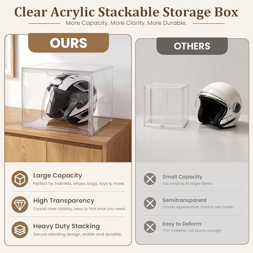 Image of XX-Large Clear Acrylic Display Case, 1 Pack | Extra Large Stackable Storage Bins, Magnetic Door, Dustproof Showcase, For Figures, Football Helmet, Shoes, Collectibles