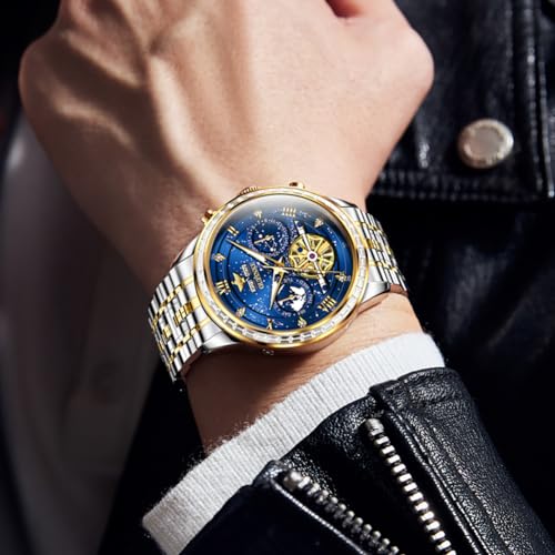 Image of OUPINKE Watch for Men Skeleton Self Winding Mechanical Automatic Luxury Dress Black Wrist Watch Waterproof Luminous Tungsten Sapphire Crystal