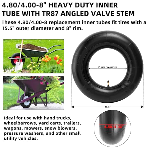 Image of AR-PRO 4.80 /4.00-8 inch Heavy Duty Inner Tube with TR87 Angled Valve Stem for Wheelbarrows, Wagons, Mowers, Hand Trucks, Go Kart and More 480 /400-8 4.80-8 Tires (2-Pack)