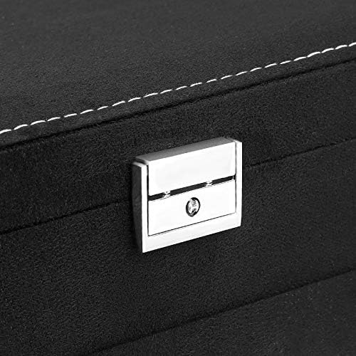 SONGMICS Jewellery Box, Jewellery Case, 2 Levels with a Drawer and Key, for Rings Watches Necklaces Earrings, Black JBC156B01