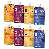 Cerebelly Organic Baby Food Pouches, Hearty Veggie Purees, 16 Nutrients, No Added Sugar, Non-GMO, Toddler Snacks, 4 Flavors, 4oz, 8 Pack