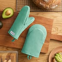 2-Pack Heat Resistant Soft Silicone Grip Gourmet Series Mini Oven Mitts (Spearmint)