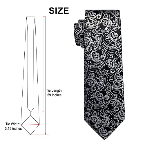 Image of DiBanGu Mens Paisley Tie Set Silk Woven Jacquard Necktie and Pocket Square Cufflinks Gift Set for Wedding Bussiness