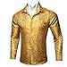 Barry.Wang Gold Shirts for Men Paisley Silk Disco Party Button Dress Shirt Long Sleeve Victorian Casual