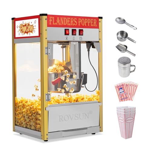 Image of ROVSUN Commercial Popcorn Machine with 10 Ounce Kettle Makes Up to 4 Gallons, Theater Style Popper Countertop Popcorn Maker w /Stainless Steel Scoop, Oil Spoon & 3 Popcorn Cups, ETL Certified, Red