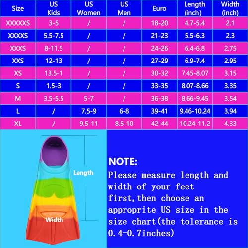 Image of Kids Swim Fins,Comfortable Silicone Flippers for Swimming and Diving,Size Suitable Beginners Kids Girls Boys Adults (Large, Colorful-A)