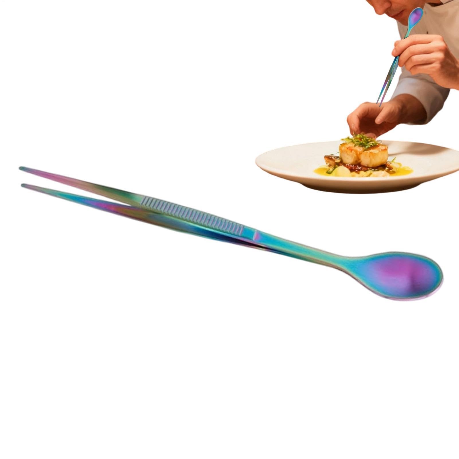 Cuchara de Degustación de Acero Inoxidable 2 en 1 Mini con Palillos y Pinzas
