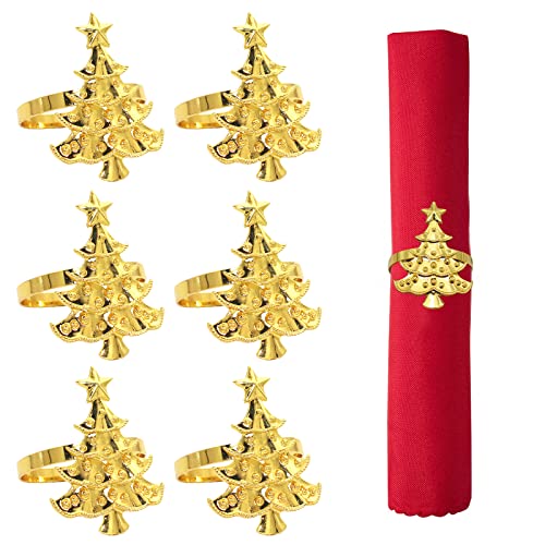 Christmas Tree Napkin Rings, 6PCS Gold Napkin Buckles Set for Xmas Table Decorations