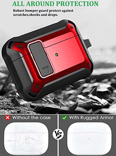 Image of Olytop for Airpods Pro 3 Case with Lock Clip, Rugged Apple Airpods Pro 3rd Generation Cover 2025 Men Women, Armor Shockproof iPod Pro3 Gen Protective Hard Shell with Carabiner&Cleaner kit, Black /Red