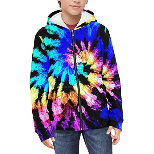 Seanative Unisex Kids Hoodies Rainbow Print Tie Dye Fashion Sweatshirt Long Sleeve Full Zip Hooded Jacket With Pocket For Boys Girls #TOP2