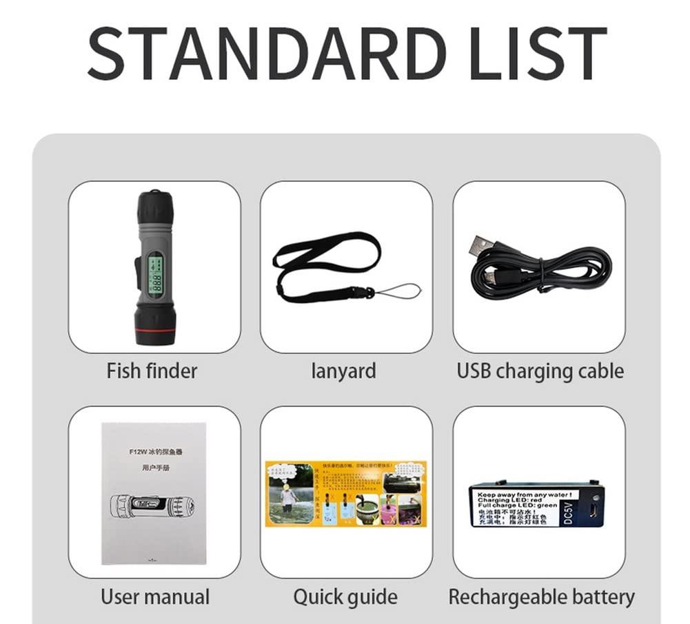 CUNTO Buscador de Peces inalámbrico para Pesca de Invierno, sonda ecosonda con conexión Bluetooth, Temperatura, Pantalla LCD, Mango Digital, buscador de Profundidad portátil a Prueba de Agua
