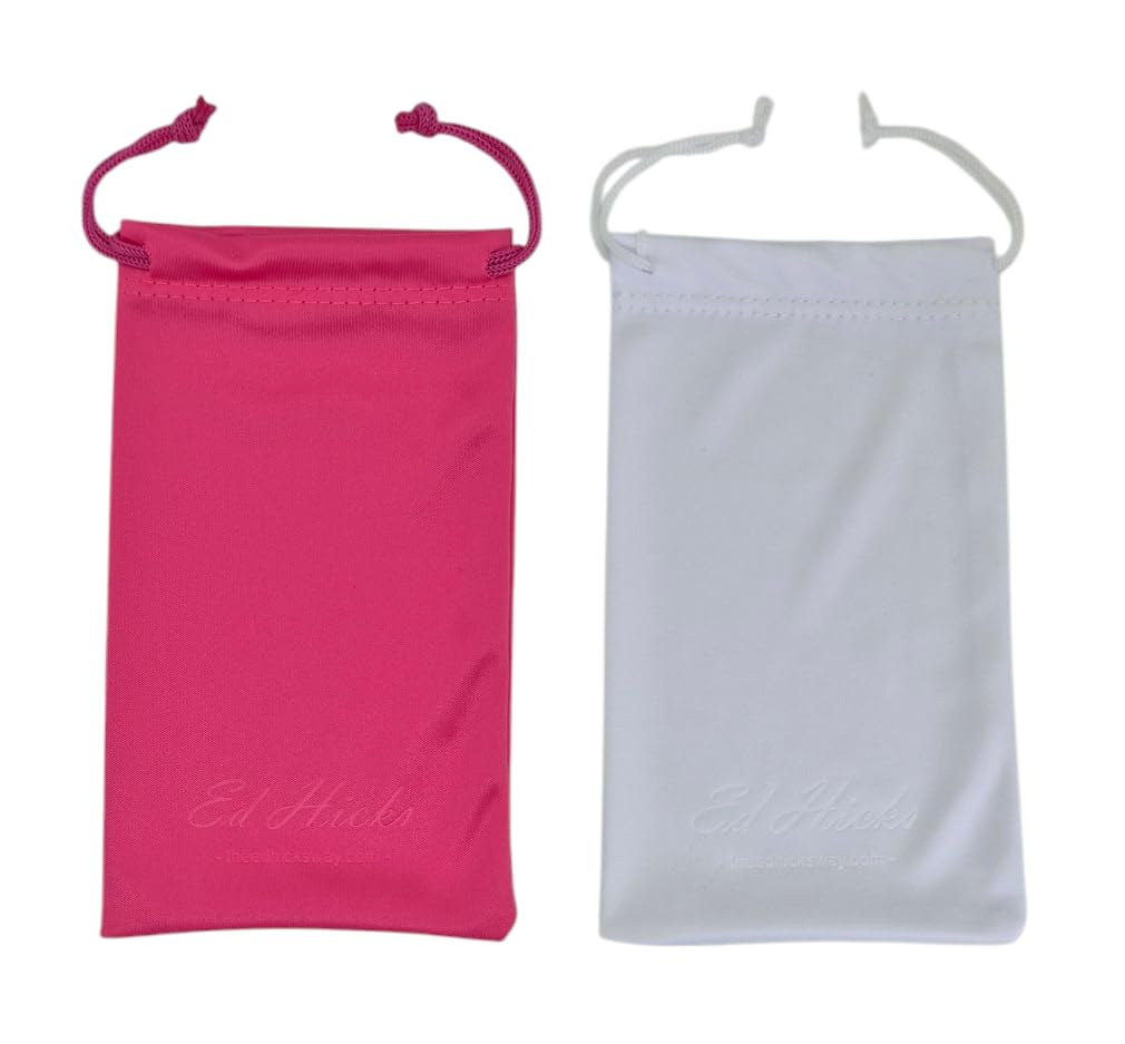 Ed Hicks Unisex 1 White Pouch, 1 Pink Pouch 2Pcs Premium Microfiber Pouch Case Bag Microfiber Glasses Sunglasses Case Soft Sunglasses Pouch (White And Pink)