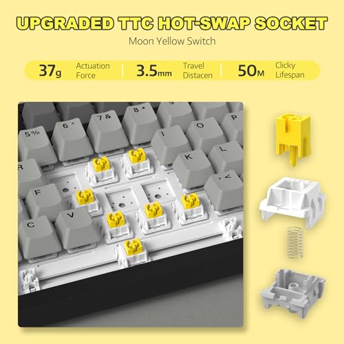 Image of ATTACK SHARK Ajazz Hot Swappable Mechanical Keyboard 75% Percent,TLK Custom Wired Keyboard Gaming with Rotary Knob,RGB Backlit,Gasket,NKRO,PBT Keycaps for Win /Mac,Moon Yellow Linear Switch