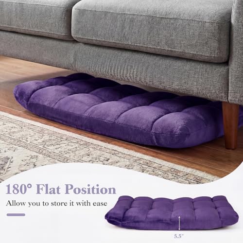 Image of Giantex Folding Floor Chair with Back Support, 14 Adjustable Position, Padded Sleeper Bed, Couch Recliner, Gaming Video Chairs for Adults, Meditation, Living Room (Purple)