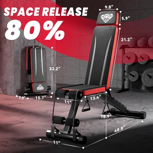 Adjustable Weight Bench, Workout Bench with Adjustable Headrest for Full Body Workout, Fast Folding 660LBS Stable Weight Bench for Men Women Versatile Workouts and Workout Bench for Home Gym (Black) - Thumbnail 4