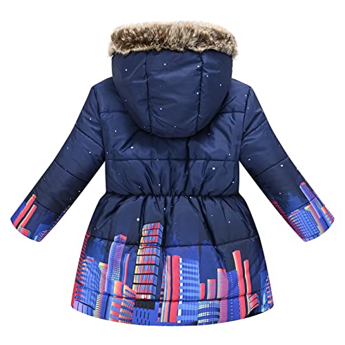 Girl's Flower Print Parka Winter Coat with Hooded Toddler Girls Puffer Jackets Thick Snowsuit Windproof Outerwear (Blue, 2-3 Years)2