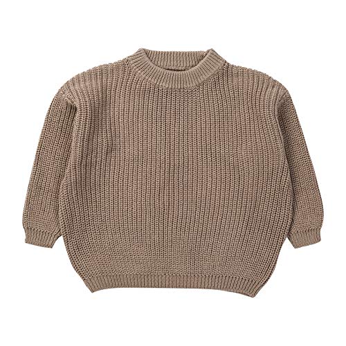 Adorble Newborn Baby Solid Casual Crewneck Thick Kids Slouchy Soft Wool Clothing Basic Sweater (A-Grey Khaki, 12-18Month)