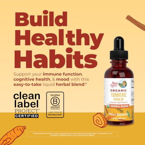 MARYRUTH'S USDA Organic Turmeric Gold Herbal Liquid Drops, Unflavored, 1 oz