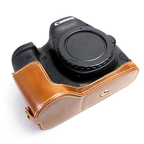 Dengpin PU Leather Half Camera Case Bag Cover Base for Canon EOS 6D Mark II 6D2 (Brown)