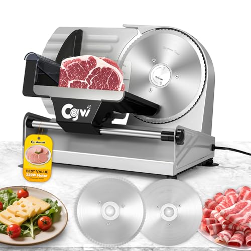 CGOLDENWALL Meat Slicer, 220W Electric Deil Food Slicer with 2 Removable 7.5